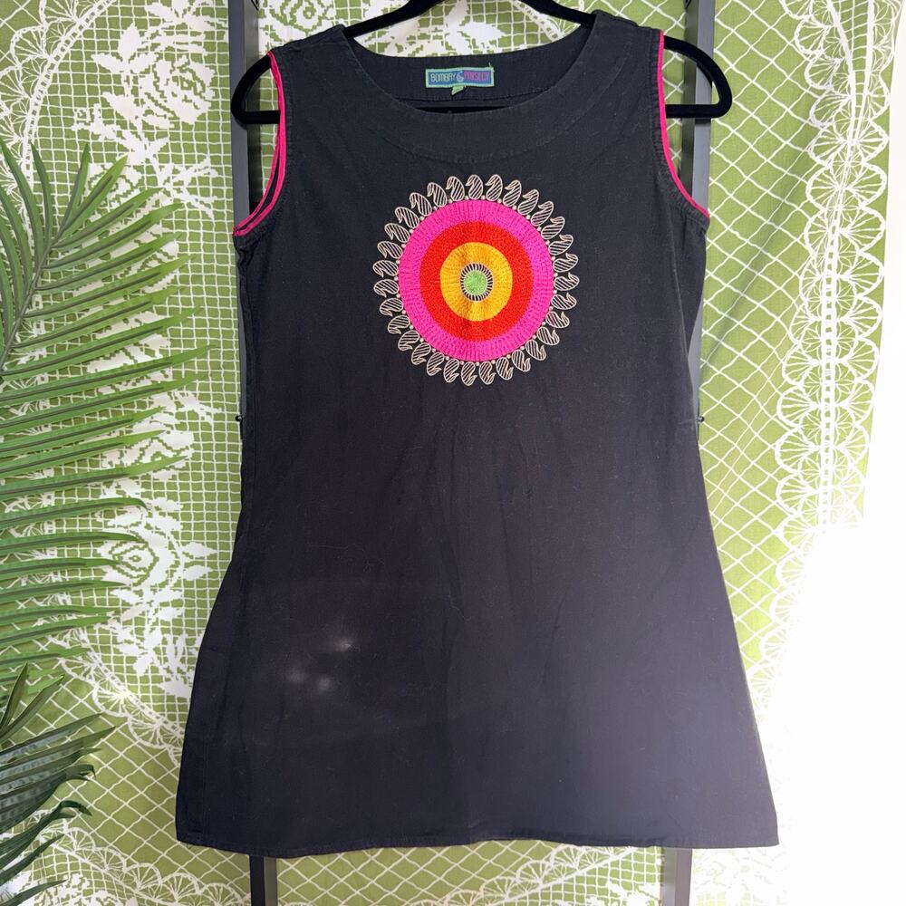 Bombay Paisley Black Embroidered Cotton A-Line Dress - Size‎ XS
